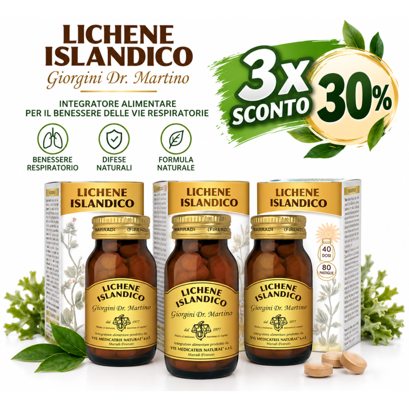 3 x LICHENE ISLANDICO 80 pastiglie (40 g) - Dr. Giorgini